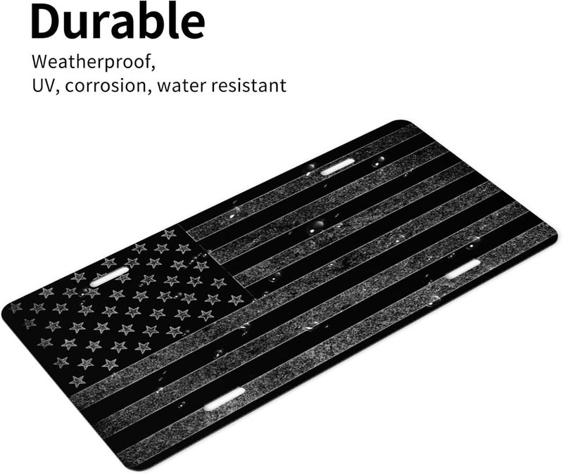 GACCAP Front License Plate Cover Car Decor Accessory Aluminum Metal Rust-Proof US Car Plate Novelty Vanity Tag Cover with 4 Holes for Men Women 6 * 12 in - Black Grey American Flag - Image 3